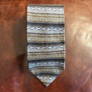 Puritan Men's Silk Tie Abstract Stripe Gold Grey Brown Made in USA 3.75" Wide